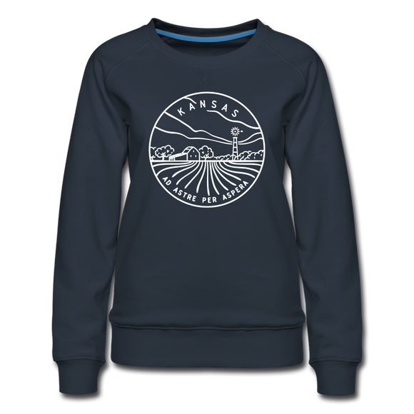 Kansas Women's Sweatshirt - Retro Mountain Women's Kansas Crewneck Sweatshirt - navy