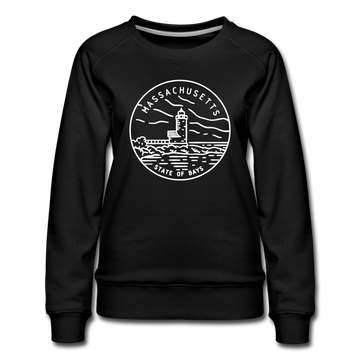 Massachusetts Women's Sweatshirt - Retro Mountain Women's Massachusetts Crewneck Sweatshirt - black