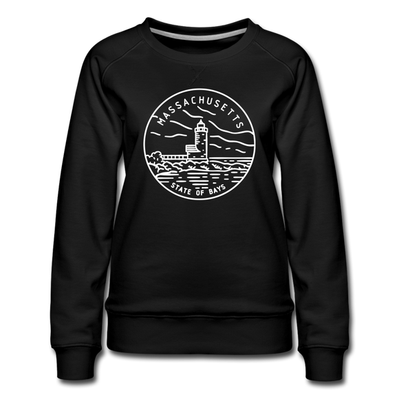 Massachusetts Women's Sweatshirt - Retro Mountain Women's Massachusetts Crewneck Sweatshirt - black