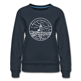 Massachusetts Women's Sweatshirt - Retro Mountain Women's Massachusetts Crewneck Sweatshirt - navy