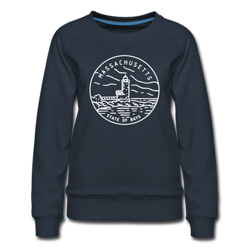 Massachusetts Women's Sweatshirt - Retro Mountain Women's Massachusetts Crewneck Sweatshirt - navy