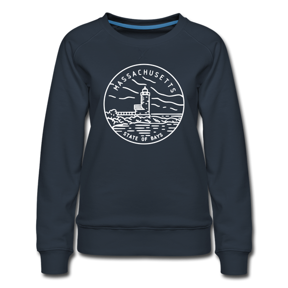 Massachusetts Women's Sweatshirt - Retro Mountain Women's Massachusetts Crewneck Sweatshirt - navy