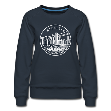 Michigan Women's Sweatshirt - Retro Mountain Women's Michigan Crewneck Sweatshirt - navy