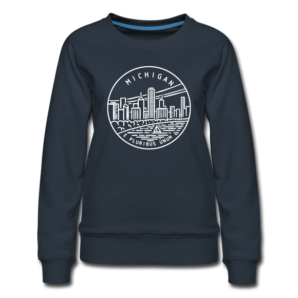 Michigan Women's Sweatshirt - Retro Mountain Women's Michigan Crewneck Sweatshirt - navy
