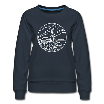Maine Women's Sweatshirt - Retro Mountain Women's Maine Crewneck Sweatshirt - navy