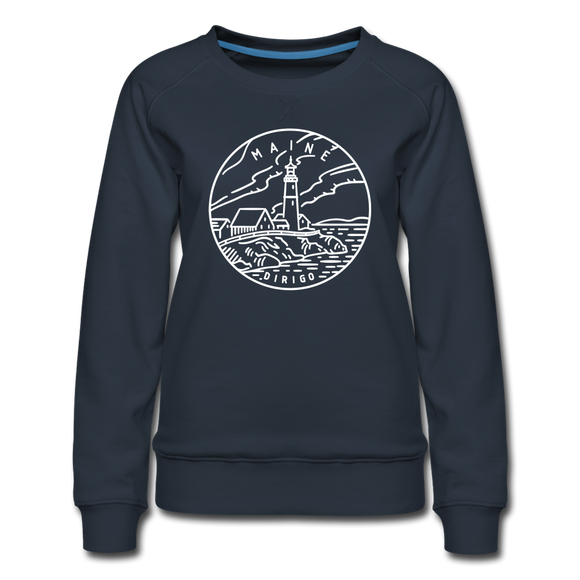 Maine Women's Sweatshirt - Retro Mountain Women's Maine Crewneck Sweatshirt - navy