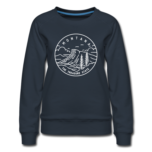 Montana Women's Sweatshirt - Retro Mountain Women's Montana Crewneck Sweatshirt - navy