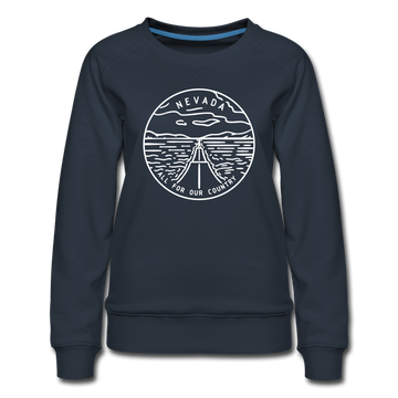 Nevada Women's Sweatshirt - Retro Mountain Women's Nevada Crewneck Sweatshirt - navy