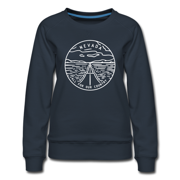 Nevada Women's Sweatshirt - Retro Mountain Women's Nevada Crewneck Sweatshirt - navy