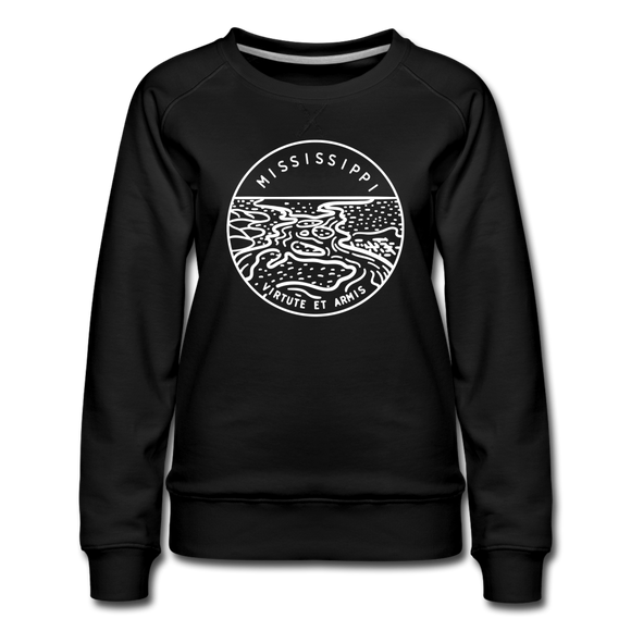 Mississippi Women's Sweatshirt - Retro Mountain Women's Mississippi Crewneck Sweatshirt - black
