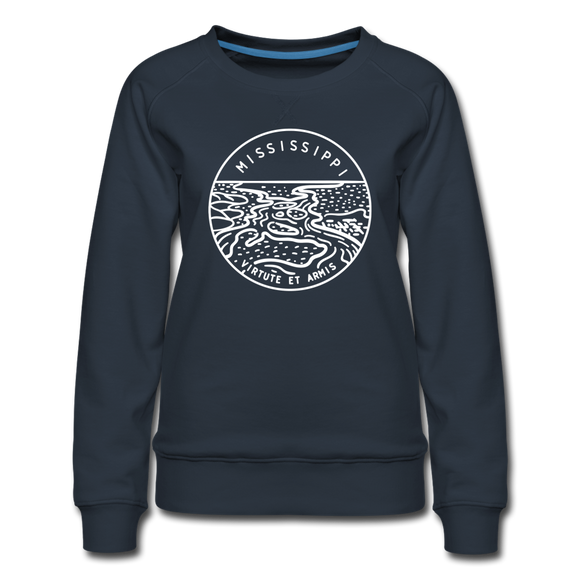 Mississippi Women's Sweatshirt - Retro Mountain Women's Mississippi Crewneck Sweatshirt - navy