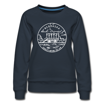 Nebraska Women's Sweatshirt - Retro Mountain Women's Nebraska Crewneck Sweatshirt - navy