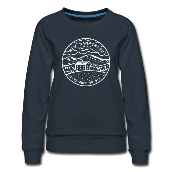 New Hampshire Women's Sweatshirt - Retro Mountain Women's New Hampshire Crewneck Sweatshirt - navy