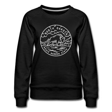 North Dakota Women's Sweatshirt - Retro Mountain Women's North Dakota Crewneck Sweatshirt - black