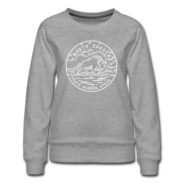 North Dakota Women's Sweatshirt - Retro Mountain Women's North Dakota Crewneck Sweatshirt - heather gray