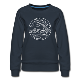 North Dakota Women's Sweatshirt - Retro Mountain Women's North Dakota Crewneck Sweatshirt - navy