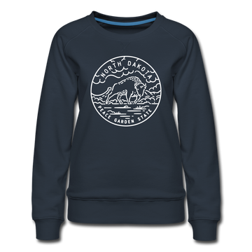 North Dakota Women's Sweatshirt - Retro Mountain Women's North Dakota Crewneck Sweatshirt - navy