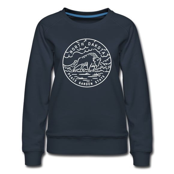 North Dakota Women's Sweatshirt - Retro Mountain Women's North Dakota Crewneck Sweatshirt - navy