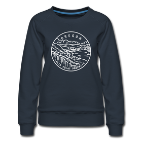 Oregon Women's Sweatshirt - Retro Mountain Women's Oregon Crewneck Sweatshirt - navy