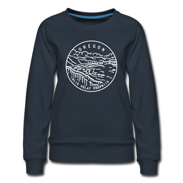 Oregon Women's Sweatshirt - Retro Mountain Women's Oregon Crewneck Sweatshirt - navy