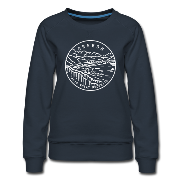 Oregon Women's Sweatshirt - Retro Mountain Women's Oregon Crewneck Sweatshirt - navy