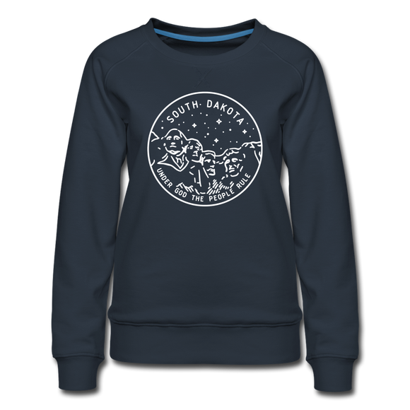 South Dakota Women's Sweatshirt - Retro Mountain Women's South Dakota Crewneck Sweatshirt - navy