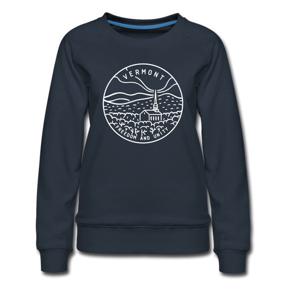 Vermont Women's Sweatshirt - Retro Mountain Women's Vermont Crewneck Sweatshirt - navy