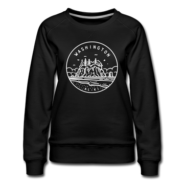 Washington Women's Sweatshirt - Retro Mountain Women's Washington Crewneck Sweatshirt - black