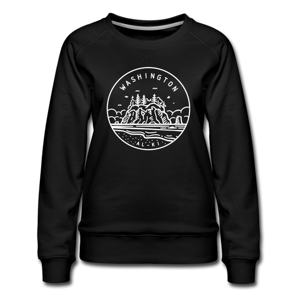 Washington Women's Sweatshirt - Retro Mountain Women's Washington Crewneck Sweatshirt - black