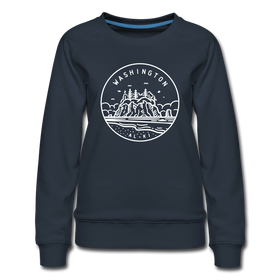 Washington Women's Sweatshirt - Retro Mountain Women's Washington Crewneck Sweatshirt - navy