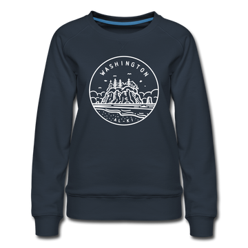 Washington Women's Sweatshirt - Retro Mountain Women's Washington Crewneck Sweatshirt - navy