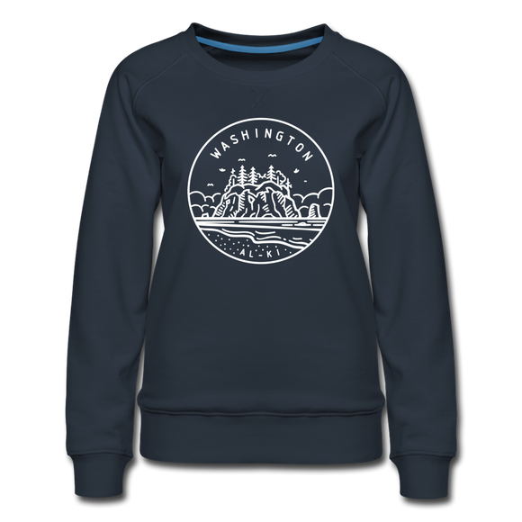 Washington Women's Sweatshirt - Retro Mountain Women's Washington Crewneck Sweatshirt - navy
