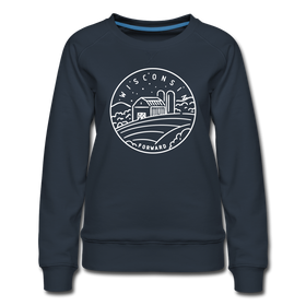 Wisconsin Women's Sweatshirt - Retro Mountain Women's Wisconsin Crewneck Sweatshirt - navy