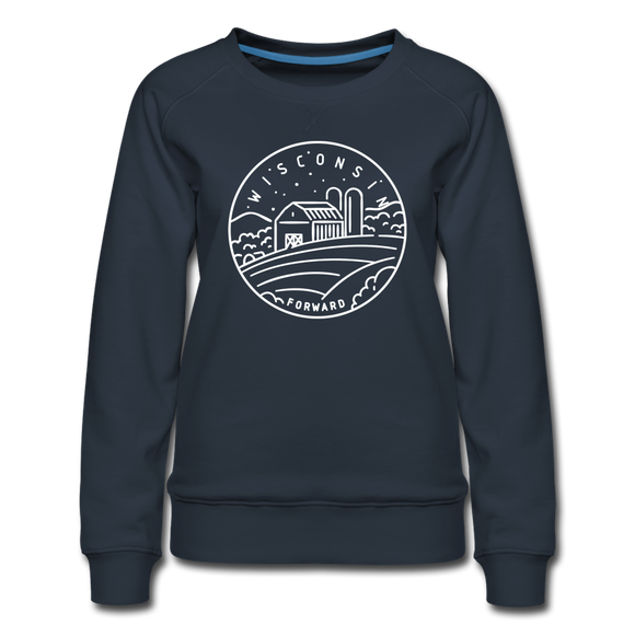 Wisconsin Women's Sweatshirt - Retro Mountain Women's Wisconsin Crewneck Sweatshirt - navy