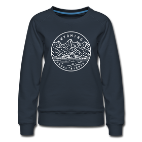 Wyoming Women's Sweatshirt - Retro Mountain Women's Wyoming Crewneck Sweatshirt - navy