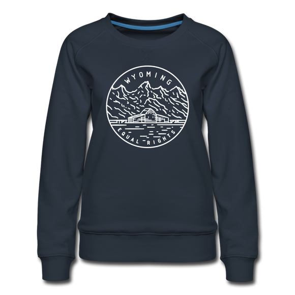 Wyoming Women's Sweatshirt - Retro Mountain Women's Wyoming Crewneck Sweatshirt - navy