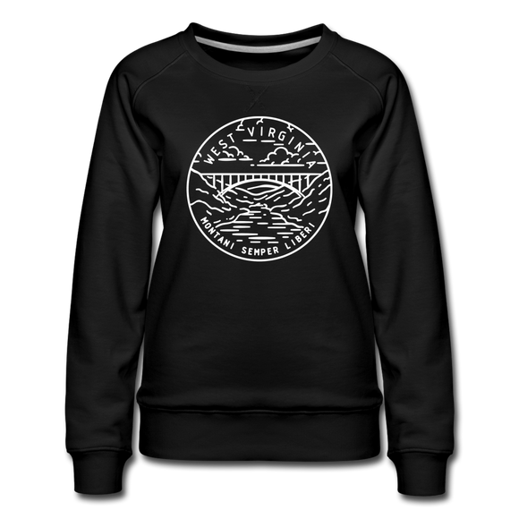 West Virginia Women's Sweatshirt - Retro Mountain Women's West Virginia Crewneck Sweatshirt - black