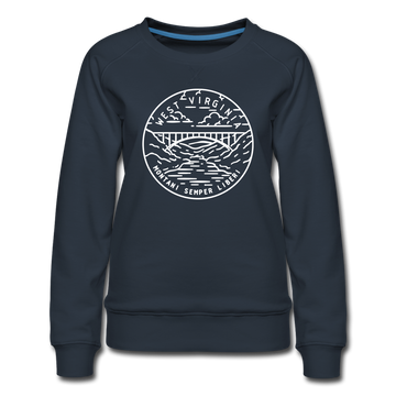 West Virginia Women's Sweatshirt - Retro Mountain Women's West Virginia Crewneck Sweatshirt - navy