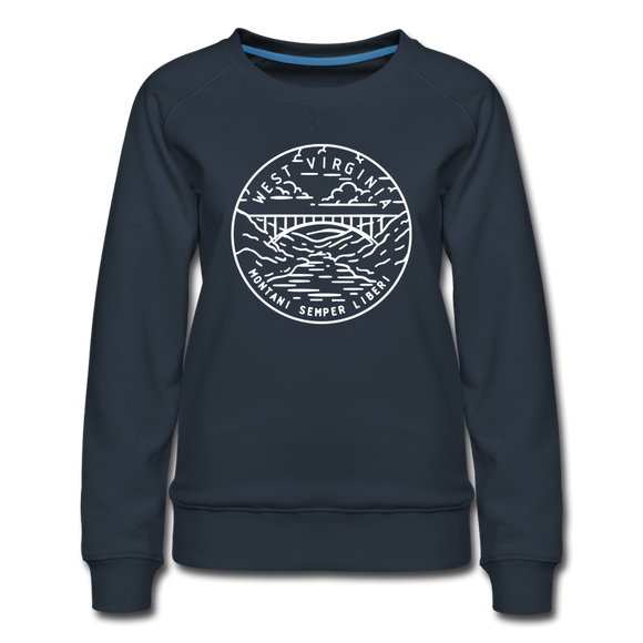 West Virginia Women's Sweatshirt - Retro Mountain Women's West Virginia Crewneck Sweatshirt - navy