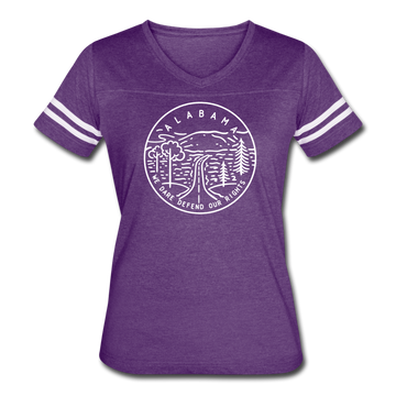 Alabama Women’s Vintage Sport T-Shirt - State Design Women’s Alabama Shirt - vintage purple/white