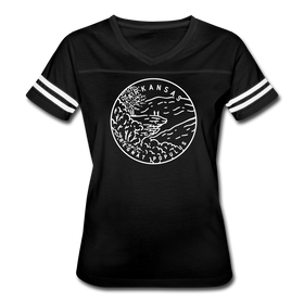 Arkansas Women’s Vintage Sport T-Shirt - State Design Women’s Arkansas Shirt - black/white