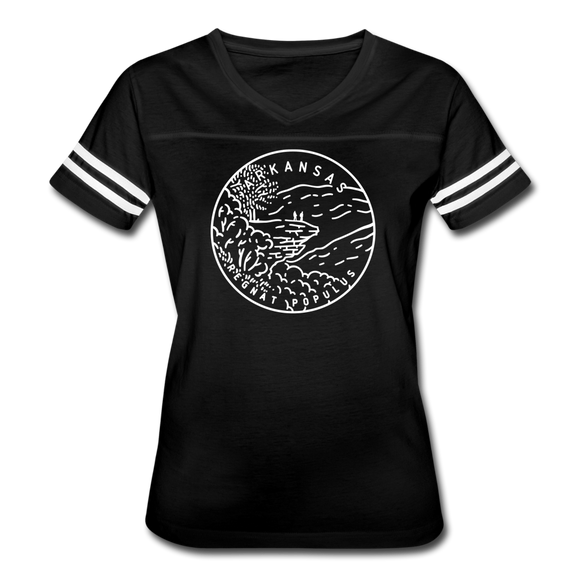 Arkansas Women’s Vintage Sport T-Shirt - State Design Women’s Arkansas Shirt - black/white