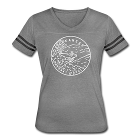 Arkansas Women’s Vintage Sport T-Shirt - State Design Women’s Arkansas Shirt - heather gray/charcoal
