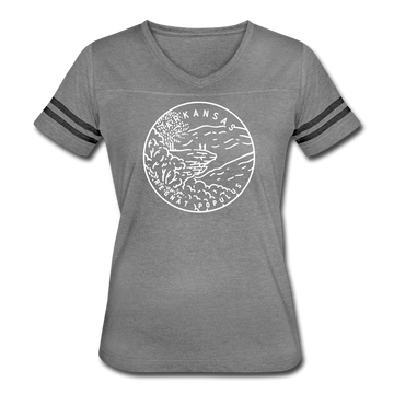 Arkansas Women’s Vintage Sport T-Shirt - State Design Women’s Arkansas Shirt - heather gray/charcoal