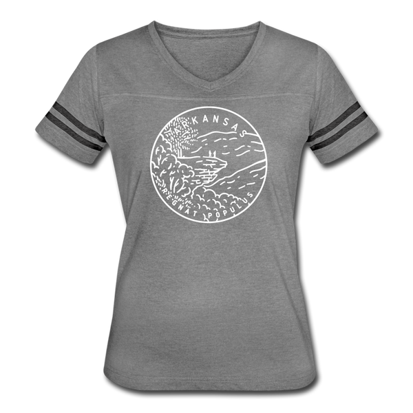 Arkansas Women’s Vintage Sport T-Shirt - State Design Women’s Arkansas Shirt - heather gray/charcoal