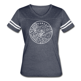 Arkansas Women’s Vintage Sport T-Shirt - State Design Women’s Arkansas Shirt - vintage navy/white