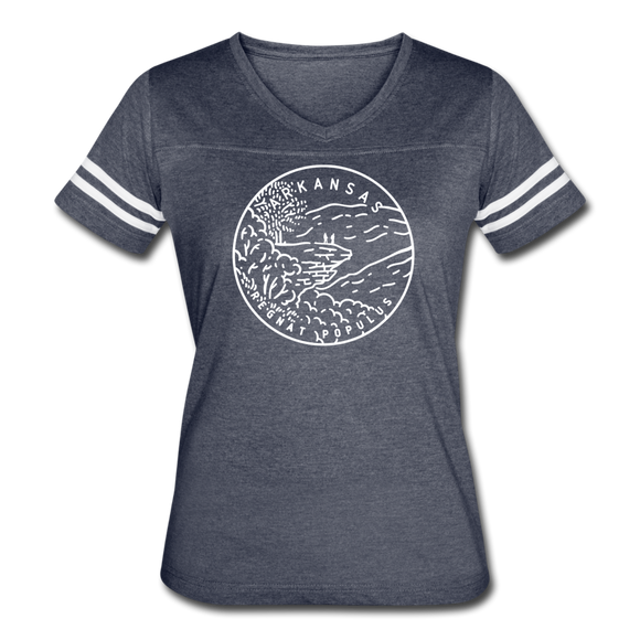 Arkansas Women’s Vintage Sport T-Shirt - State Design Women’s Arkansas Shirt - vintage navy/white