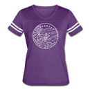 Arkansas Women’s Vintage Sport T-Shirt - State Design Women’s Arkansas Shirt - vintage purple/white