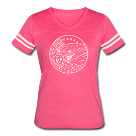 Arkansas Women’s Vintage Sport T-Shirt - State Design Women’s Arkansas Shirt - vintage pink/white