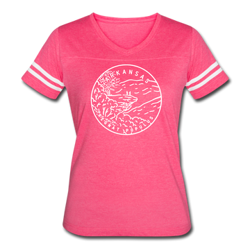 Arkansas Women’s Vintage Sport T-Shirt - State Design Women’s Arkansas Shirt - vintage pink/white